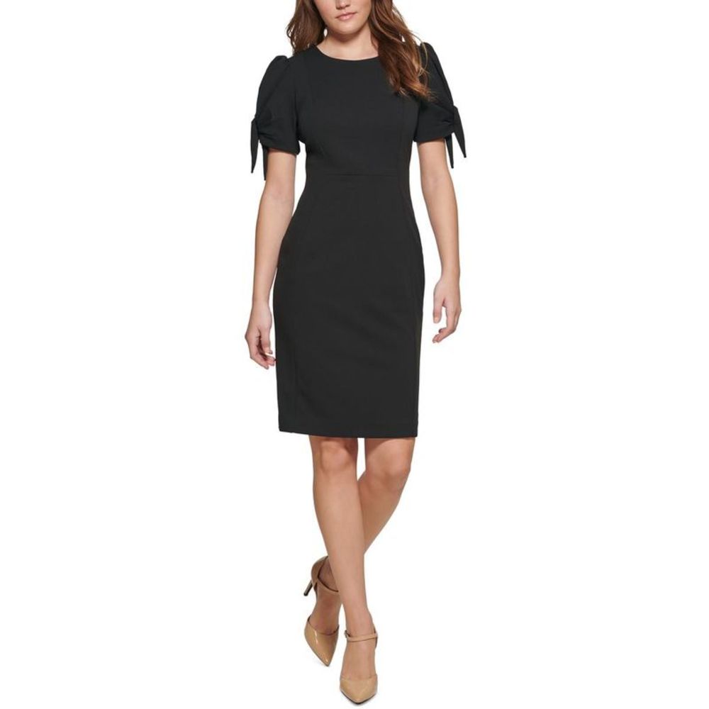 Calvin Klein Womens Black Crepe Tie-Cuff Cocktail Sheath Dress NWOT